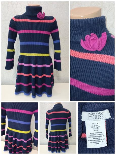 Dievčenské pásikavé pletené šaty s rolákom (4-5r.), 110