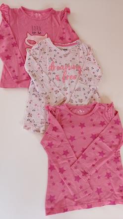 Tričká dlhý rukáv, 3 ks, hviezdičky, kvietky, kuniboo,110