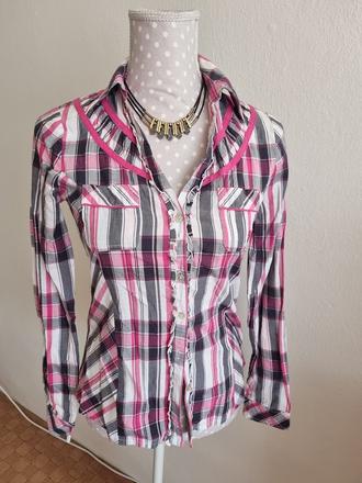 Ružovo-sivo-biela romantická košeľa tom tailor s, tom tailor,s