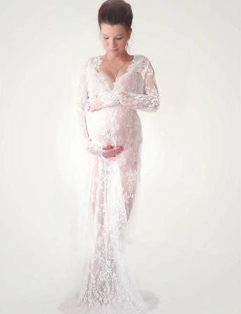 Čipkové tehotenské šaty na fotenie biele a čierne,