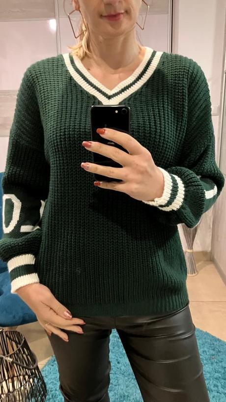Dámsky sveter bielo-tmavozelený (uni), l / m / s / xl
