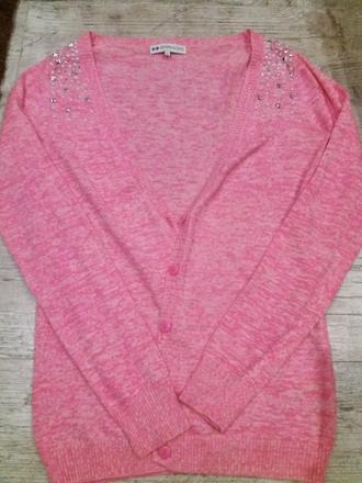 Neónovo-ružový melírovaný svetrík, s