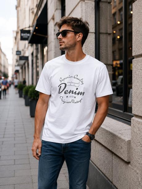 Pánske biele tričko s vintage potlačou, l / m / s / xs