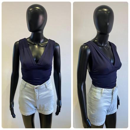 Dámske tričko nariasené tmavomodré shein (xs), xs