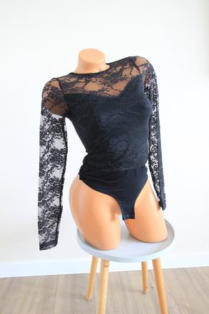 Čierny čipkovaný body top, xs, xs