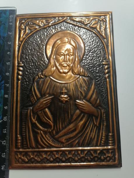 Medená plaketa s ježišom kristom,