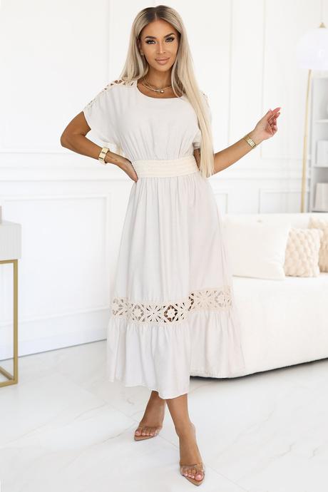 Dámske letné šaty v boho štýle s čipkovými detailm,