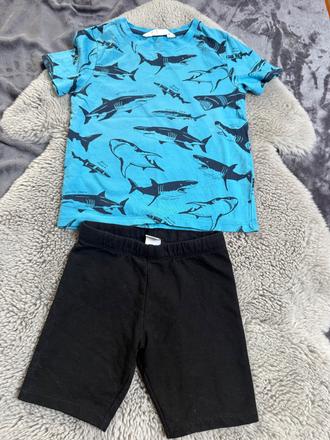 Tričko zo žralokmi hm 110/116 +kratasy lindex, h&m,110