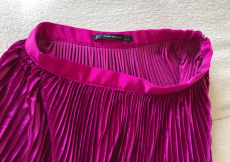 Cyklámenová skladaná zamatová sukňa zara, s/36, zara,s