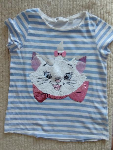 Ponúkam tričko s flitrovanou mačičkou, h&m,140