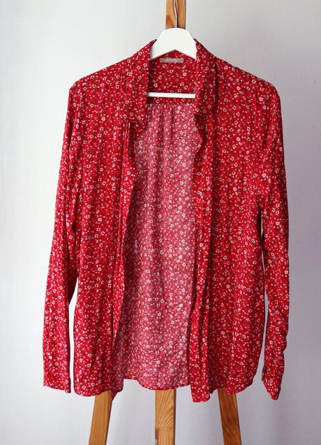 Červená kvetinková viskózová blúzka, orsay,40