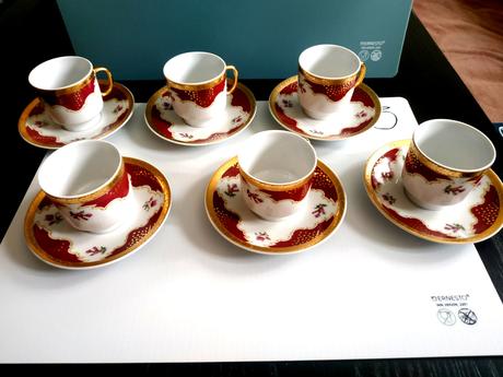 Porcelán mokka kávový servis - 6+6 šálky + podšálk, 