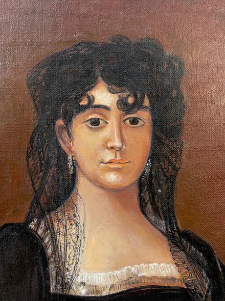 Starozitny stary vintage malovany obraz v histotic,
