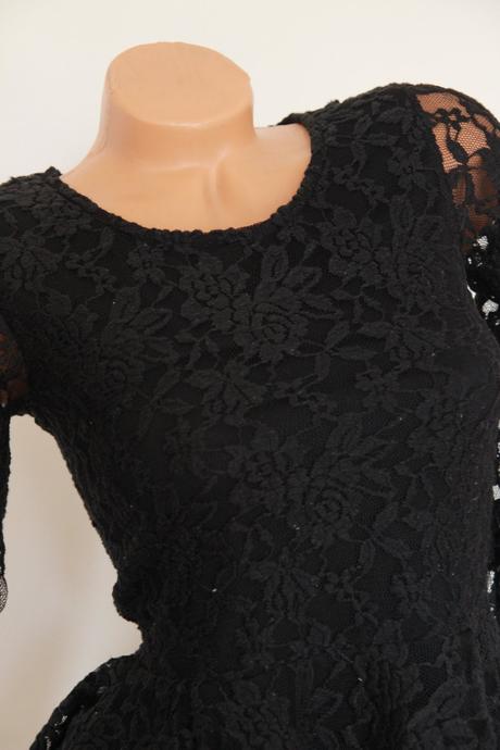 Čierny čipkovaný peplum top, s, s
