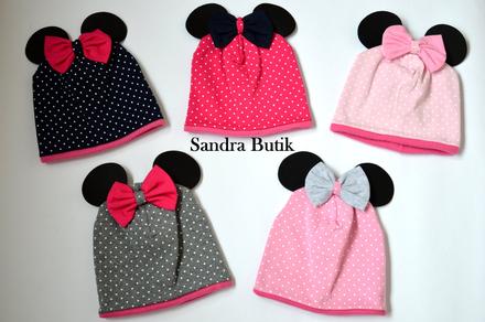Detská zateplená čiapočka minnie s mašličkou, 86 - 134