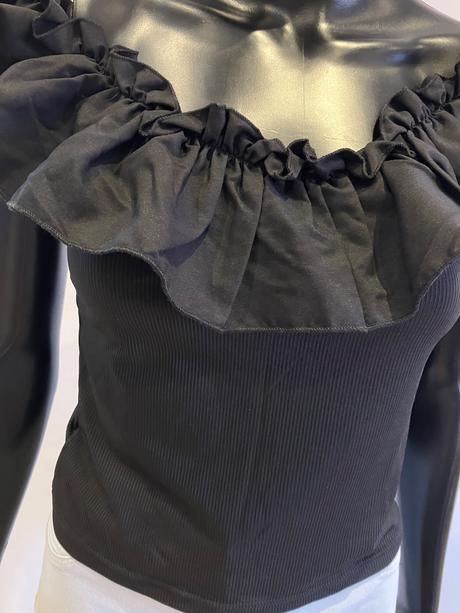 Dámsky top s volánom čierny skue (l), l