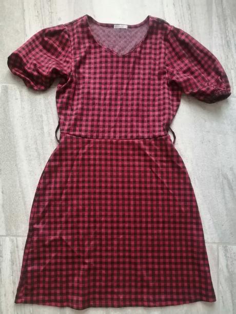 Červené kockované šaty, vl, l