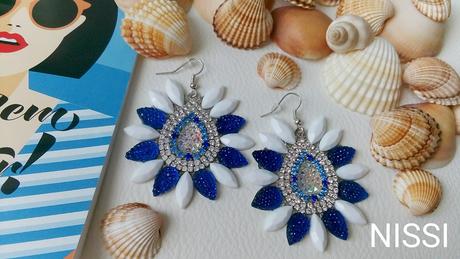 Modro-biele handmade nausnice, 