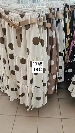 Biela ľanová bodkovaná maxi sukňa s volánikmi,
