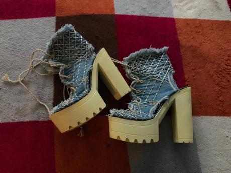 Topanky riflové, stylove - výška opätku 14 cm, 38