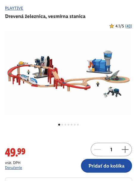 Drevený set koľajnice , vlak, vesmírna stanica,