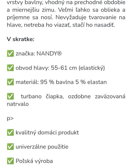 Čiapka/turban po chemoterapii, 