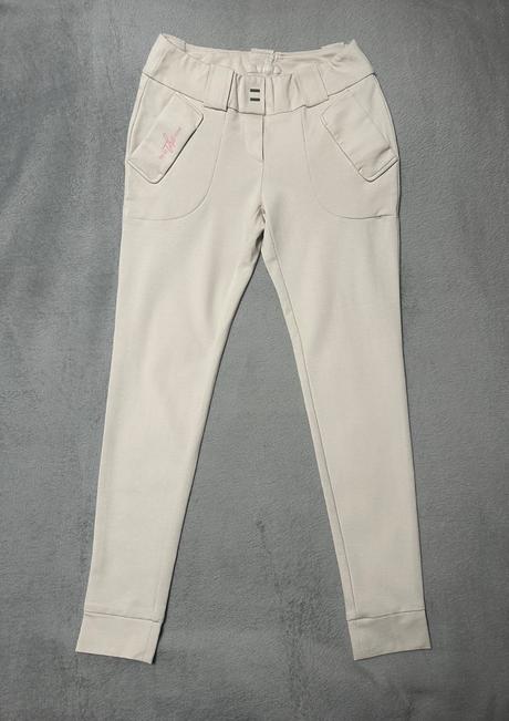 Svetlobéžové elastické pohodlné nohavice magenta, m