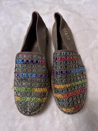 Espadrilky bledohnedé so zlatou niťou vpredu guess, guess,40