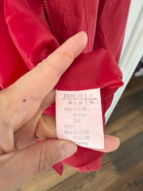Hodvábna bunda parka vintage, malinovo červená,,