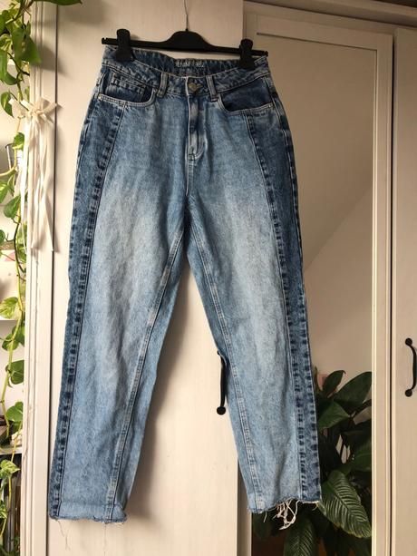 Modré džínsy/ modré rifle s vysokým pásom mom r, denim,34