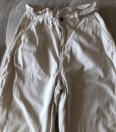 Krémové bavlnené nohavice s vysokým pásom s/m, s