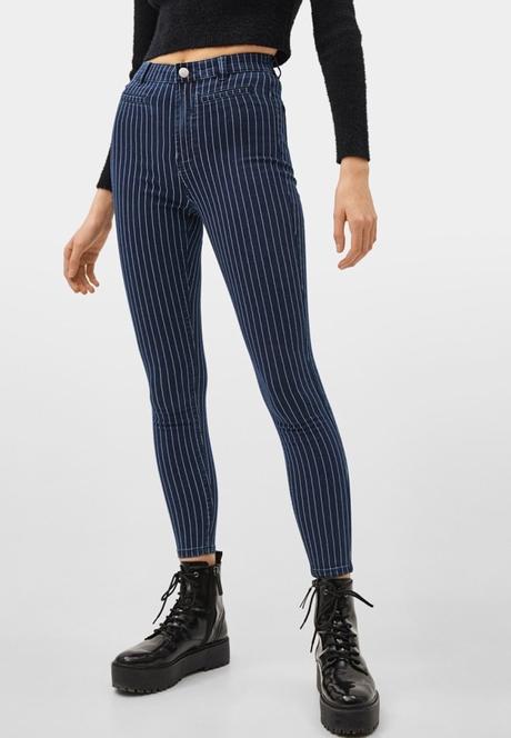 Pásikavé skinny vysoký pás, bershka,36 / s