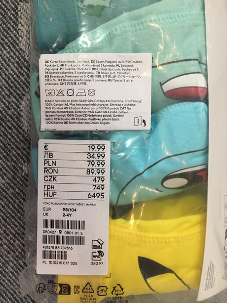 Chlapcenske boxerky pokemon 2-4 roky, h&m,98 / 104