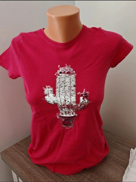 Tričko s menivým kaktusom flitrovaným 146 až xs, 