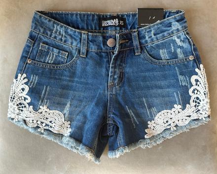 Rifľové kraťasy s čipkou, xs