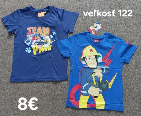 Tričko paw patrol, mickey, spiderman, cars, 92 - 134