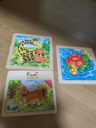 3x drevené puzzle, 