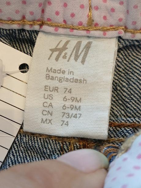 Dievčenské džínsové šortky s ružovým opaskom (74), h&m,74