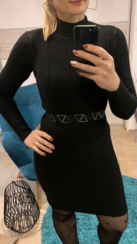 Úpletové šaty so stojačikom a opaskom čierne (uni), l / m / s