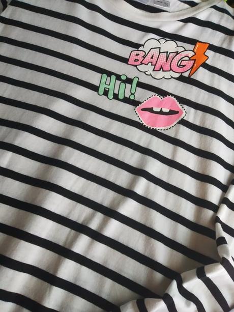 Pásikované šaty s komiksovou potlačou, bonprix,140