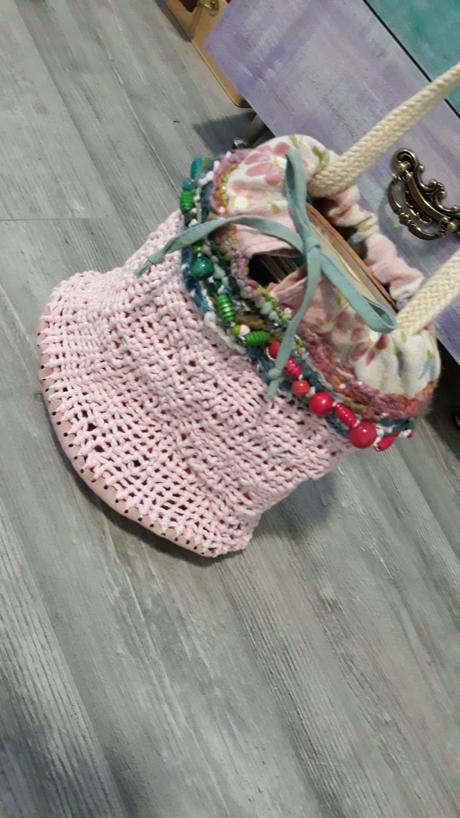 Pudrovo ružová taštička z bavlnenej hrubej priadze, 