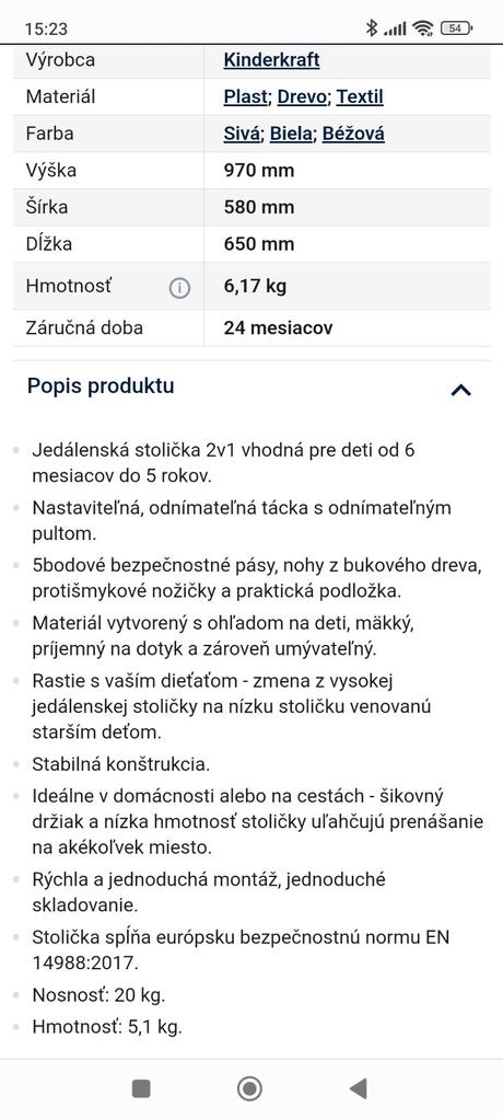 Kinderkraft stolička, kinderkraft