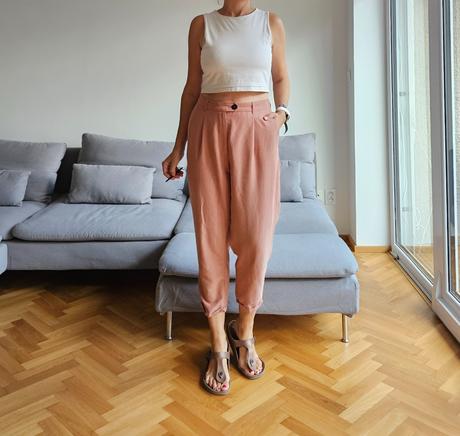 Nohavice s vysokým pásom ľahké letné, bershka,m