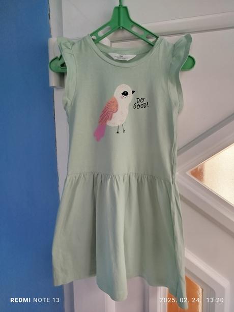 Šaty s vtáčikom 110/116, h&m,110