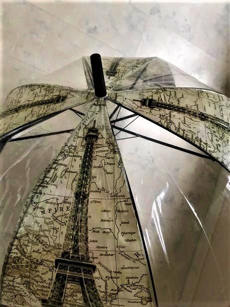 Priesvitný hlboký dáždnik eiffelovka, 