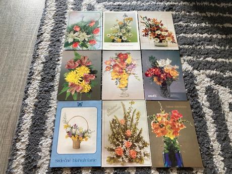 Retro pohľadnice kytice 80-90te roky, 