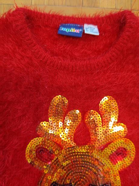 Krásny dievčenský huňatý červený svetrík 4-6 r., lupilu,116