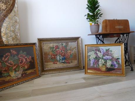 Obrazy vyšívané krížiková výšivka -v drevenom ráme, 