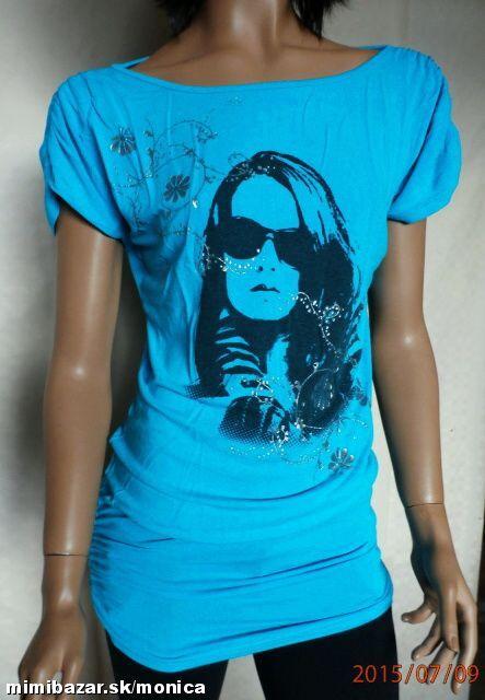 Tyrkysový predĺžený top - tunika, s