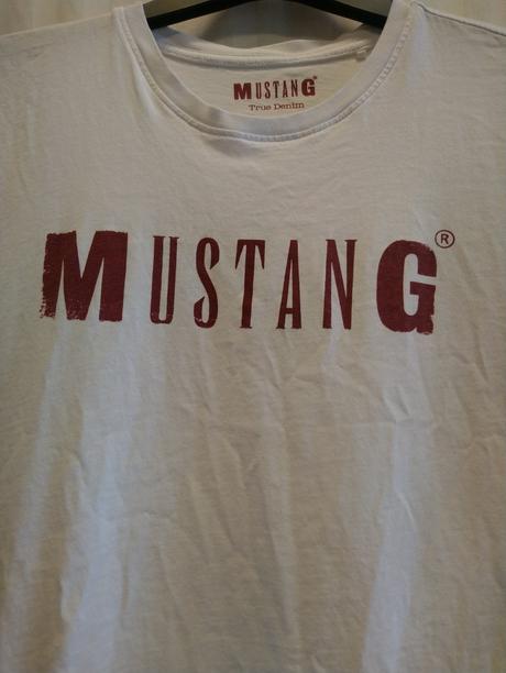 Pánske biele tričko, nápis, mustang, m, mustang,m